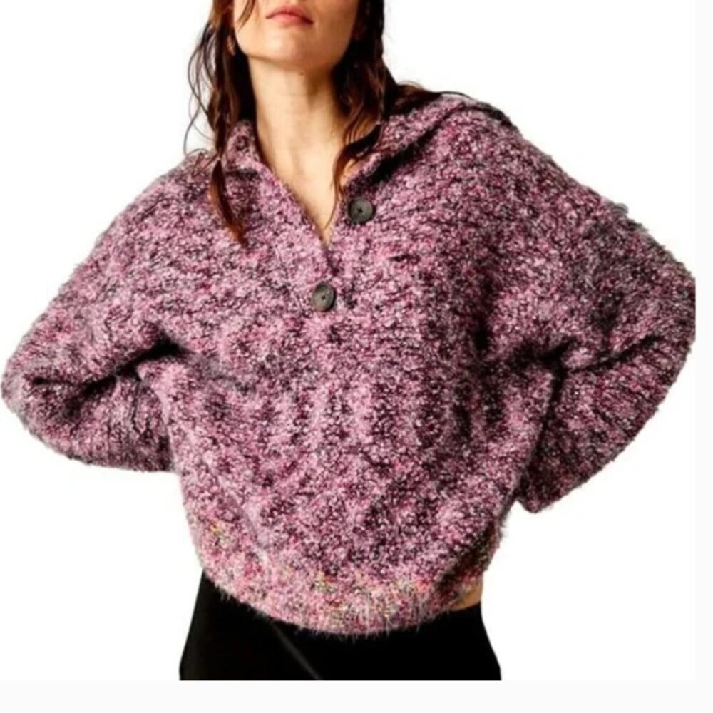 Free People Stellar Pullover Sweater Women's M Shocking Pink Multi EUC